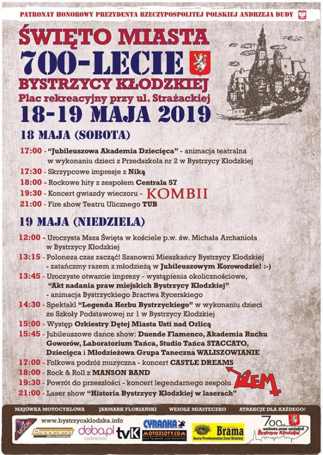 700-lecie Bystrzycy Kłodzkiej pod patronatem Prezydenta RP już w ten weekend!